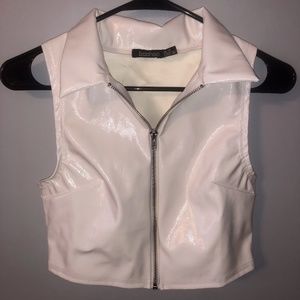 white latex cropped zipper top